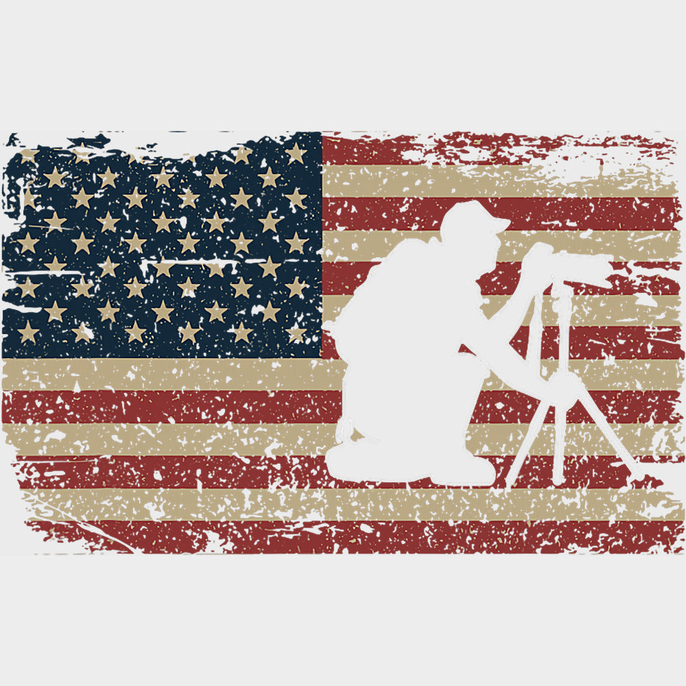 Vintage US Flag & Photographer - Photography DTF Transfers Adult Unisex - S & M (10’’) / Light Color Design (See