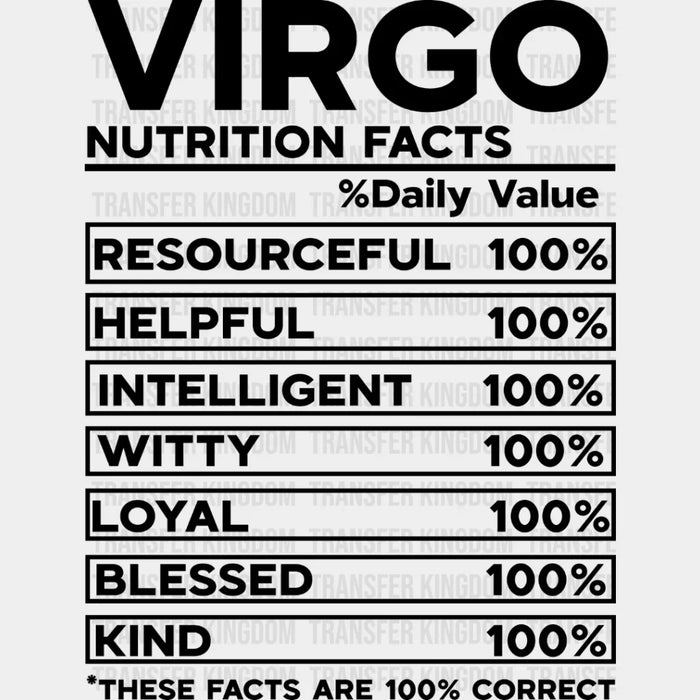 Virgo Nutrition Facts - Zodiac & Horoscopes DTF heat transfer