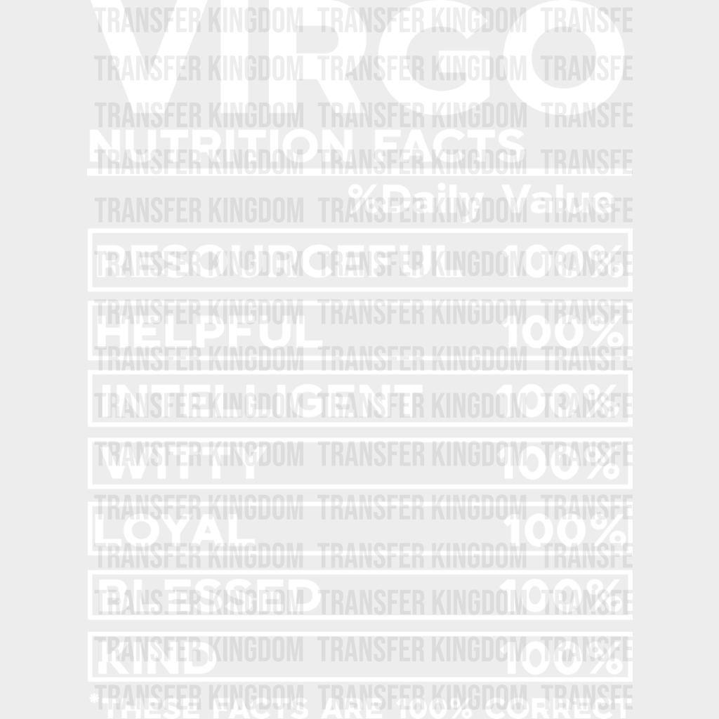 Virgo Nutrition Facts - Zodiac & Horoscopes Dtf Heat Transfer Unisex S M (10’’) / Light Color