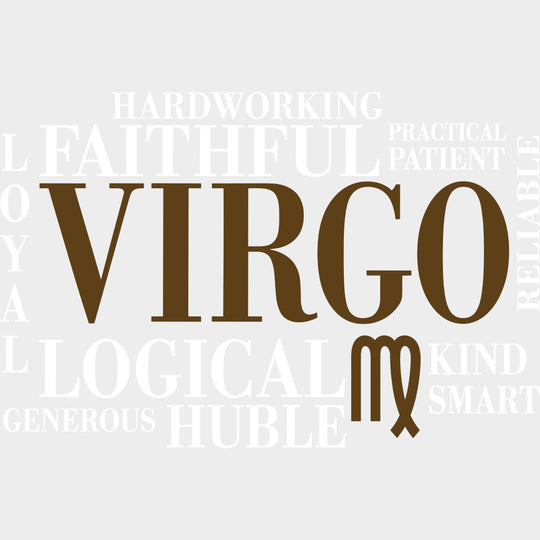 Virgo Qualities Brown Horizontal - Zodiacs & Horoscopes DTF Transfers - Adult Unisex - S & M (10’’) / Light Color