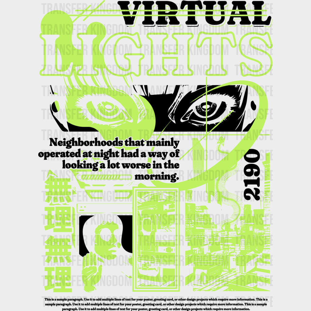 Virtual Lights - Anime DTF Transfers - Adult Unisex - S & M (10’’) / Dark Color Design (See Imaging)