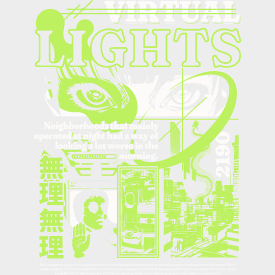 Virtual Lights - Anime DTF Transfers - Adult Unisex - S & M (10’’) / Light Color Design (See Imaging)