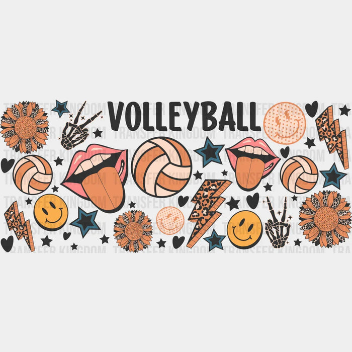 Volleyball Flowers And Smileys - Volleyball Cup Wrap UV Sticker Permanent UV DTF Decal