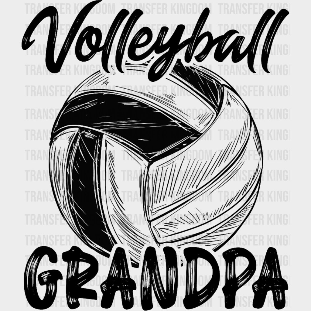 Volleyball Grandpa B&W Sketch - Volleyball DTF Transfers Adult Unisex - S & M (10’’) / Dark Color Design (See Imaging)