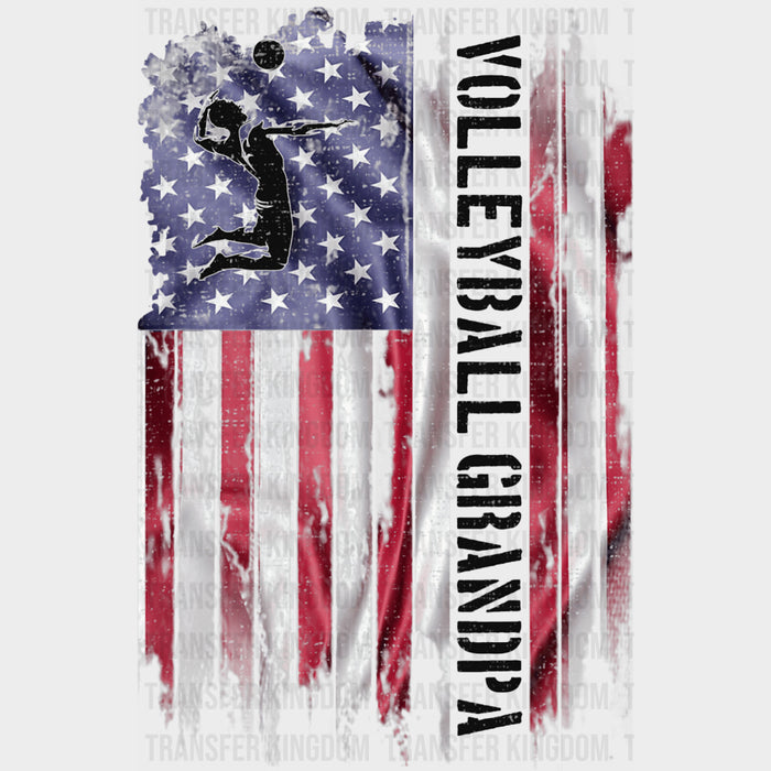 Volleyball Grandpa, US Flag - Volleyball DTF Transfers