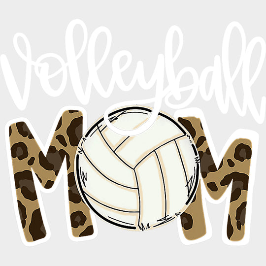 Volleyball Mom Leopard Pattern - Volleyball DTF Transfers Adult Unisex - S & M (10’’) / Light Color Design (See Imaging)