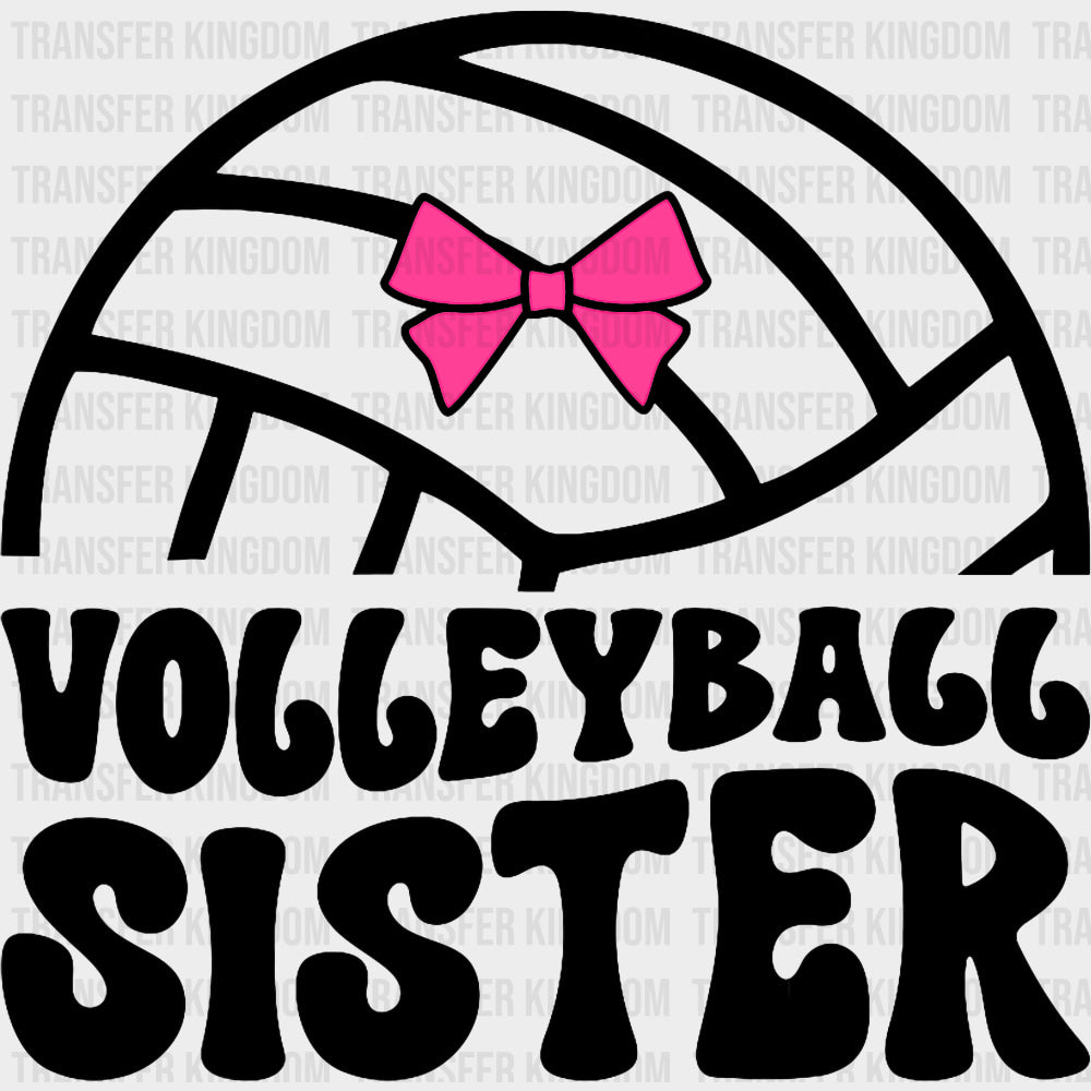 Volleyball Sister Pink Ribbon - Volleyball DTF Transfers Adult Unisex - S & M (10’’) / Dark Color Design (See Imaging)