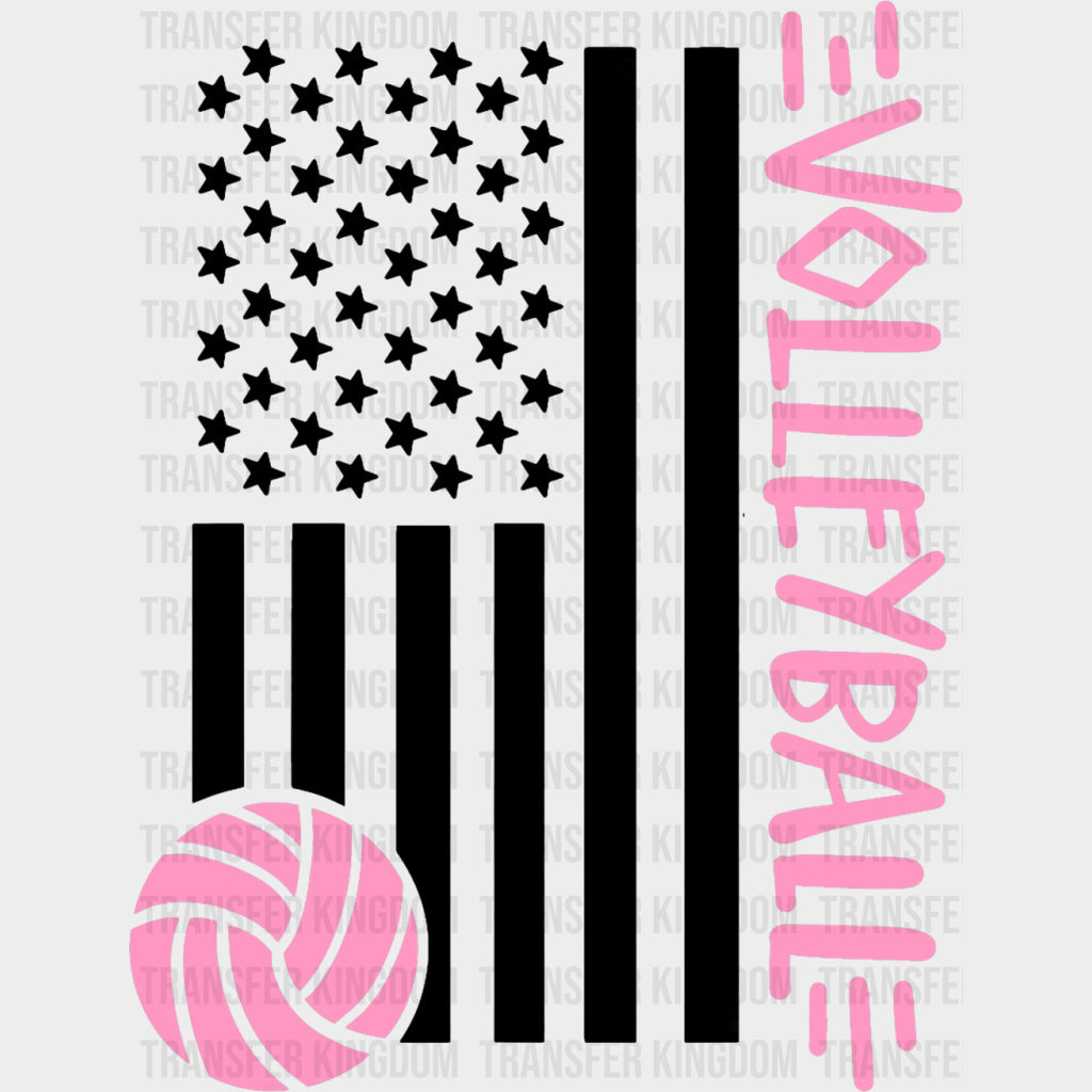 Volleyball US Flag Pink - Volleyball DTF Transfers Adult Unisex - S & M (10’’) / Dark Color Design (See Imaging)