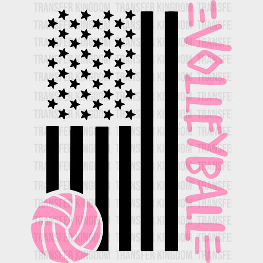 Volleyball US Flag Pink - Volleyball DTF Transfers Adult Unisex - S & M (10’’) / Dark Color Design (See Imaging)