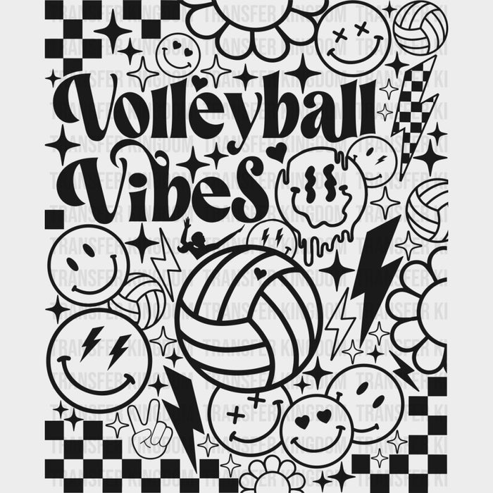 Volleyball Vibes, Checkered B&W - Volleyball DTF Transfers