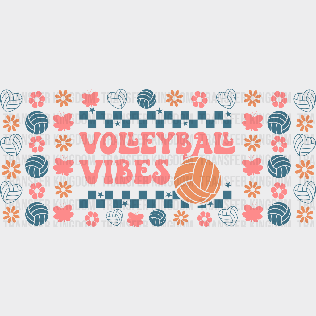 Volleyball Vibes Checkered - Cup Wrap Uv Sticker Permanent Dtf Decal