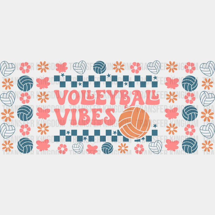 Volleyball Vibes Checkered - Volleyball Cup Wrap UV Sticker Permanent UV DTF Decal