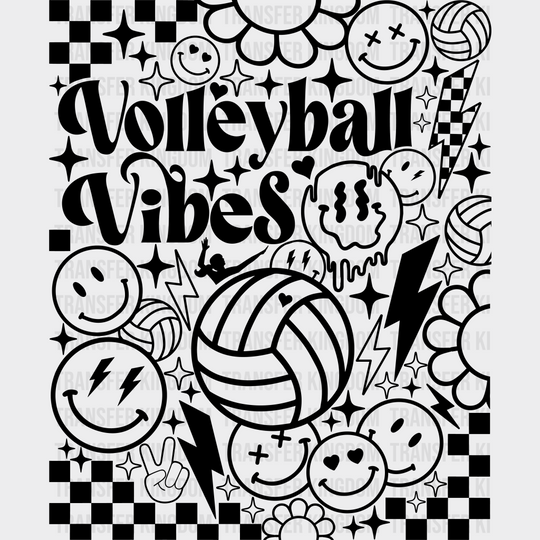 Volleyball Vibes Doodles Design - Dtf Heat Transfer Unisex S & M (10’’) / Dark Color (See Imaging)