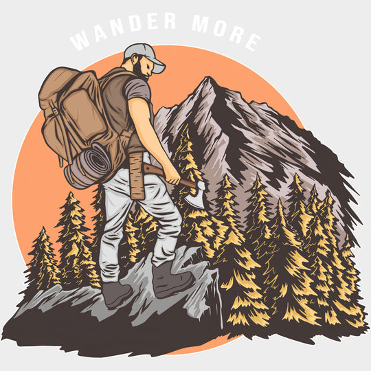 Wander More - Hiking DTF Transfers Adult Unisex - S & M (10’’) / Light Color Design (See Imaging)