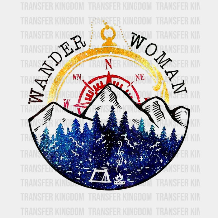 Wander Woman Compass Camping Hiking Mountain Retro Vintage Design - DTF heat transfer