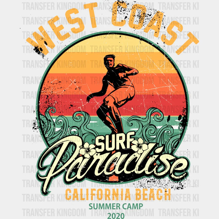 West Coast Surf Paradise Circular Design - Surfing DTF Heat Transfer