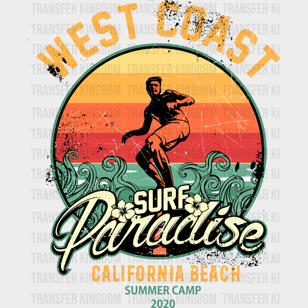 West Coast Surf Paradise - Surfing Dtf Heat Transfer