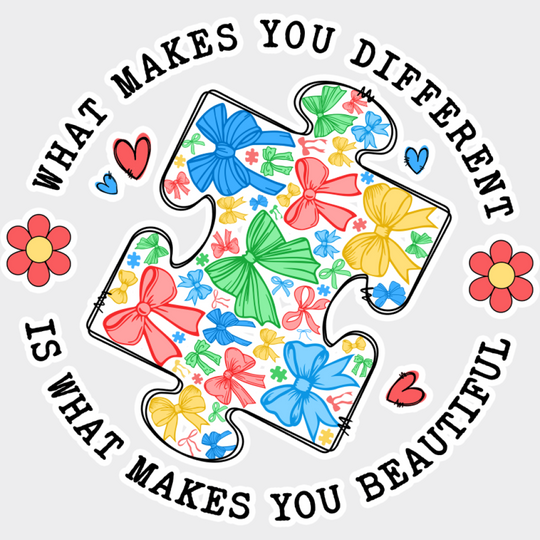 What Makes You Different Is What Makes You Beautiful - Autism Awareness DTF Transfer Unisex - S & M (10’’) Light Color