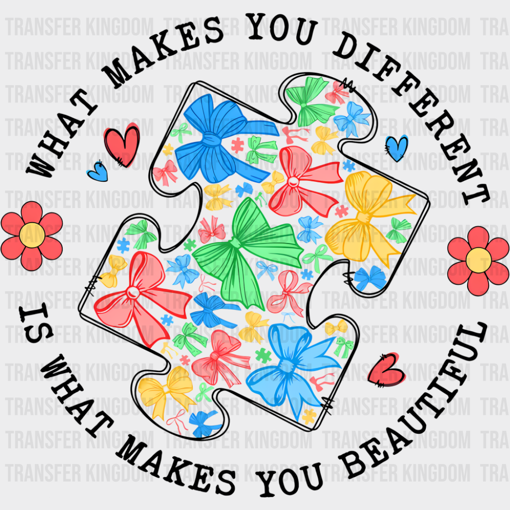 What Makes You Different Is What Makes You Beautiful B&W - Autism Awareness DTF Transfer Adult Unisex - S & M (10’’)