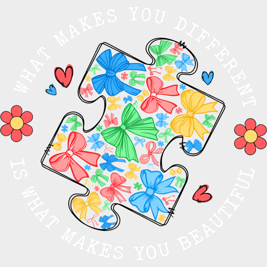 What Makes You Different Is What Makes You Beautiful B&W - Autism Awareness DTF Transfer Adult Unisex - S & M (10’’)