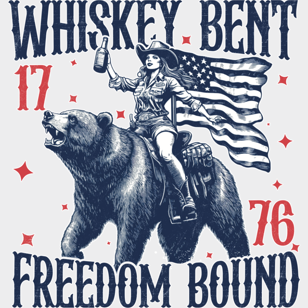 Whiskey Bent Freedom Bound - 4th Of July DTF Transfer Adult Unisex - S & M (10’’) / Light Color Design (See Imaging)