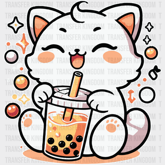 White Cat Boba Tea - Cats Iron On Dtf Transfer