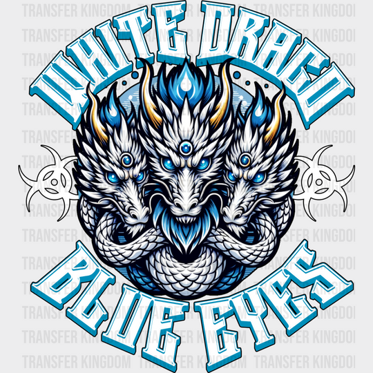 White Drago Blue Eyes - Anime Dtf Heat Transfer Unisex S & M (10’’) / Dark Color Design See Imaging