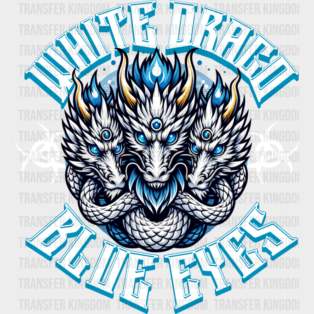 White Drago Blue Eyes - Anime Dtf Heat Transfer Unisex S & M (10’’) / Light Color Design See Imaging