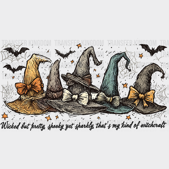 Wicked But Pretty Spooky Yet Sparkly - Halloween DTF Transfer Adult – S & M (10’’) / Dark Color Design (See Imaging)