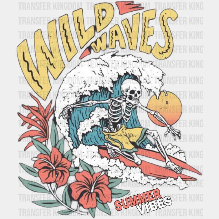 Wild Waves Summer Vibes Skeleton Design - Surfing DTF Transfer