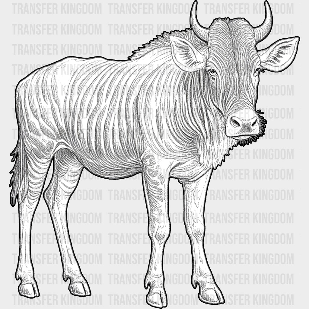 Wildebeest B&W - Animals DTF Transfers - Adult Unisex - S & M (10’’) / Dark Color Design (See Imaging)