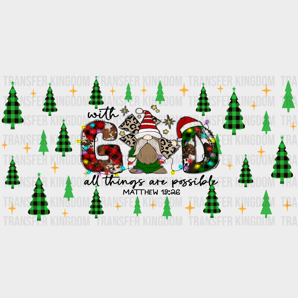 With God - Christmas Cup Wrap Uv Sticker Permanent Dtf Decal