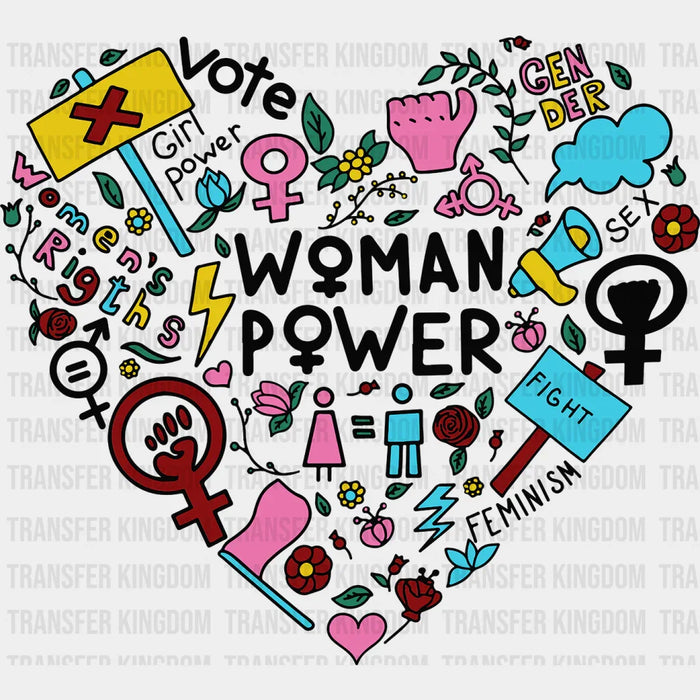 Woman Power Doodles Heart - Women Empowerment DTF heat transfer