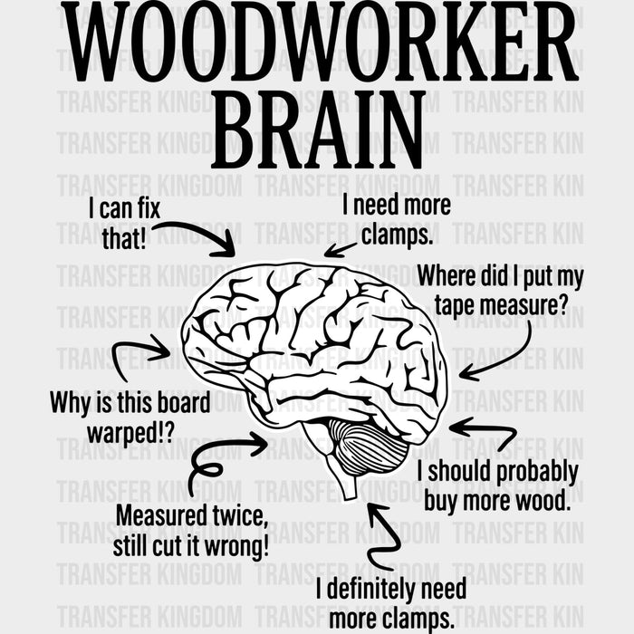 Woodworker Brain B&W - Woodworking DTF Transfers