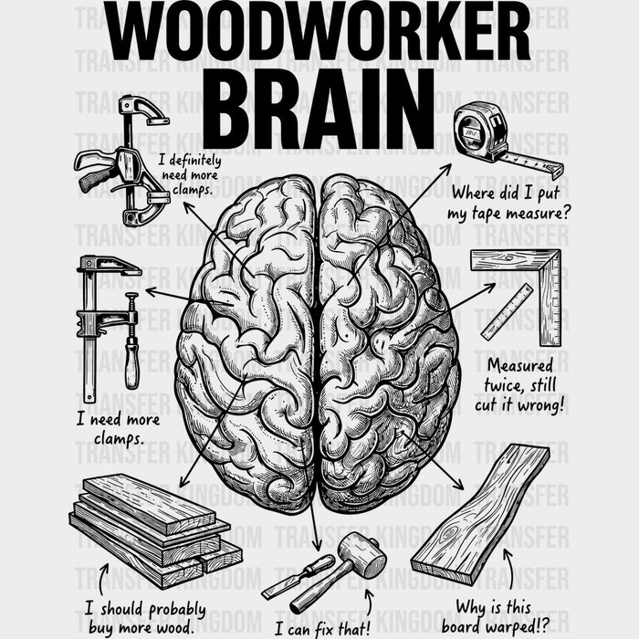 Woodworker Brain Thinking - Woodworking DTF Transfers