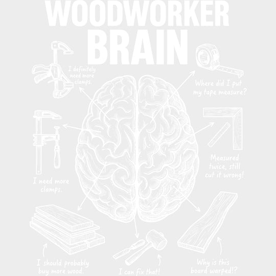 Woodworker Brain Thinking - Woodworking DTF Transfers - Adult Unisex - S & M (10’’) / Light Color Design (See Imaging)