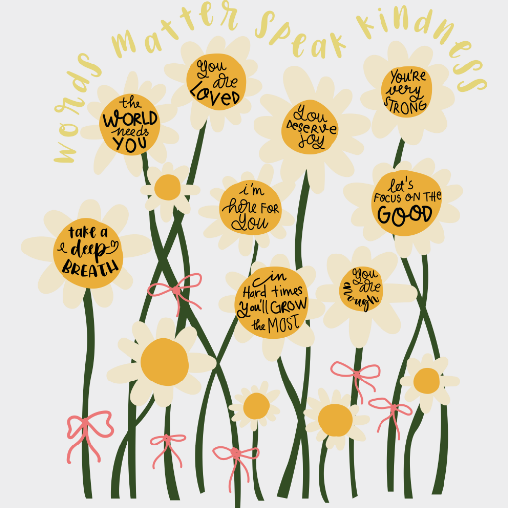 Words Matter Speak Kindness - Mental Health DTF Transfer Adult Unisex - S & M (10’’) / Light Color Design (See Imaging)