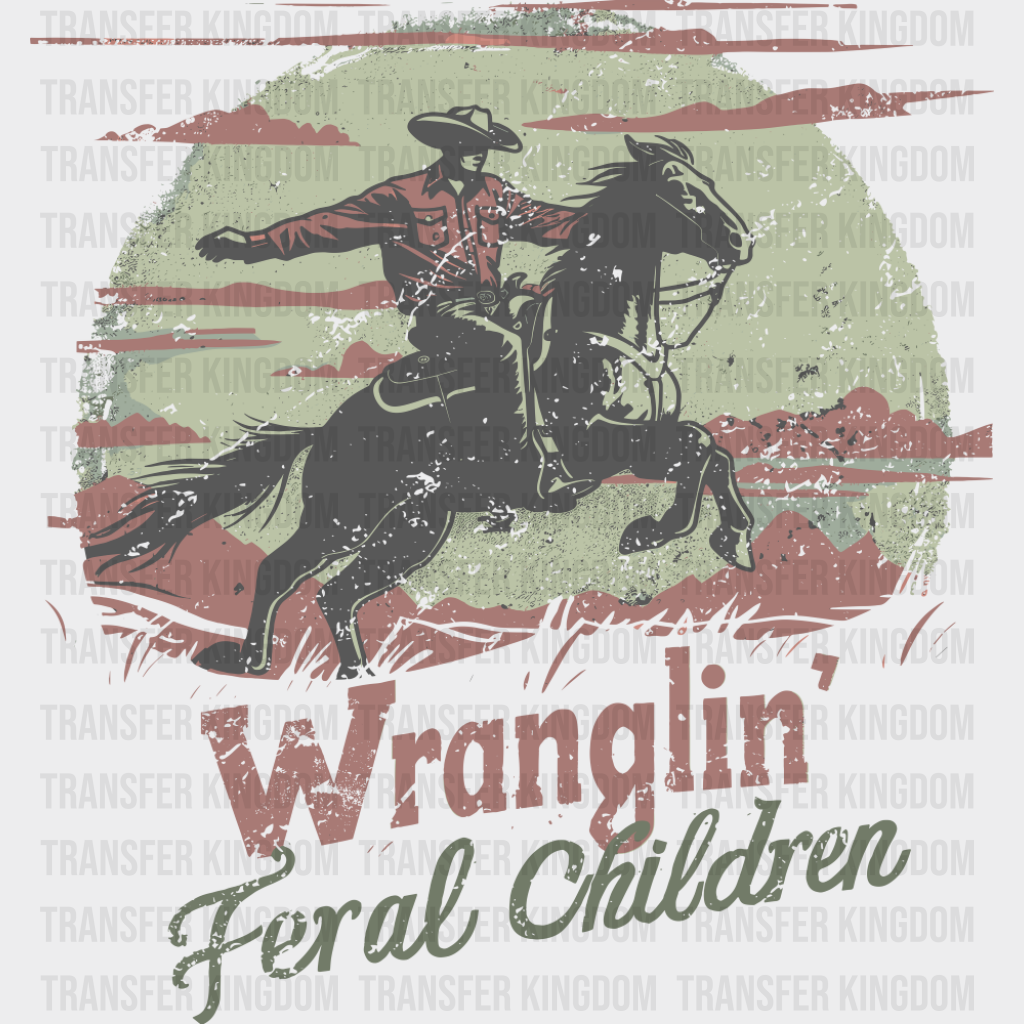 Wranglin’ Feral Children - Rodeo DTF Transfer Adult Unisex - S & M (10’’) / Dark Color Design (See Imaging)