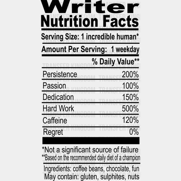 Writer Nutrition Facts - Writing DTF Heat Transfer
