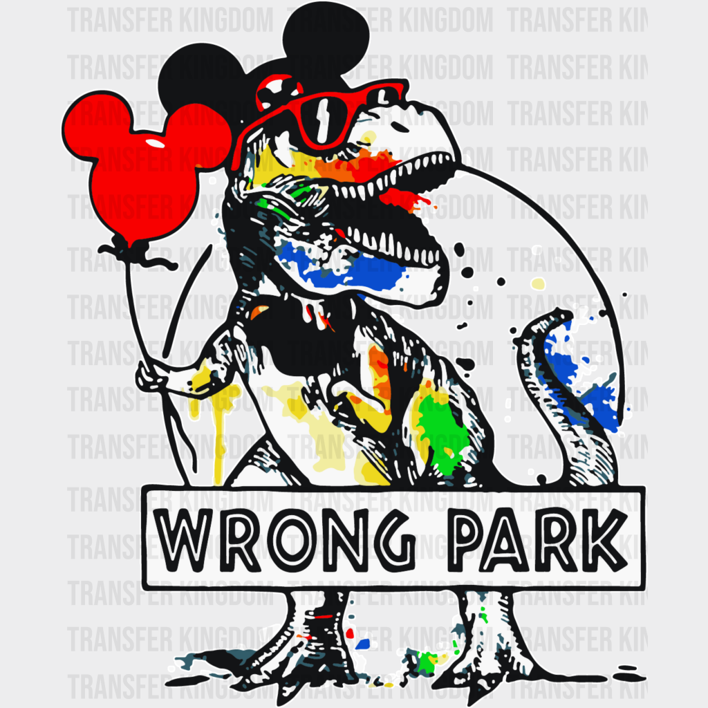 Wrong Park T-Rex Disney Theme Mickey Ears Design - Dtf Heat Transfer Unisex S & M (10’’) /