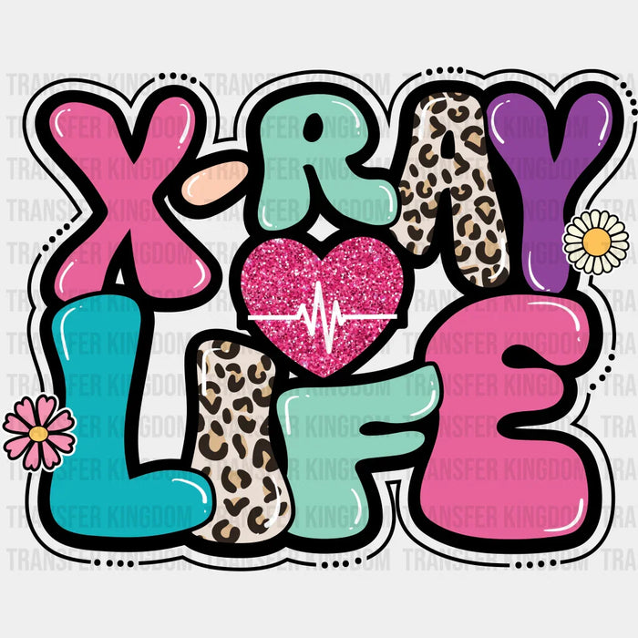 X-Ray Life Heartbeat Leopard Print Design - Radiology DTF Transfers