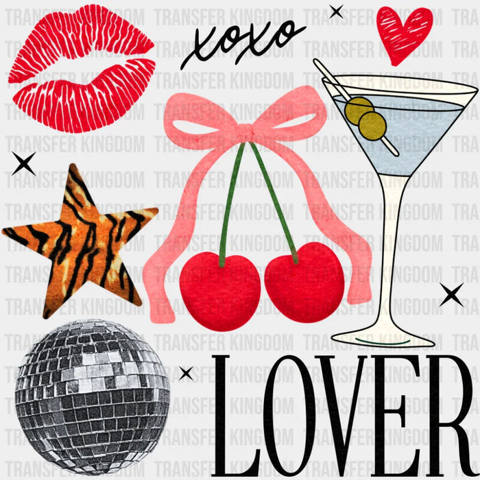 XOXO Lover Cherries Disco Ball Design - Valentine's Day DTF Transfer