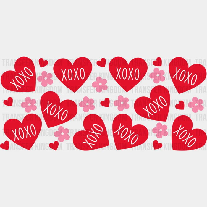 XOXO Red Hearts And Flowers - Valentine's Day Cup Wrap UV Sticker Permanent UV DTF Decal