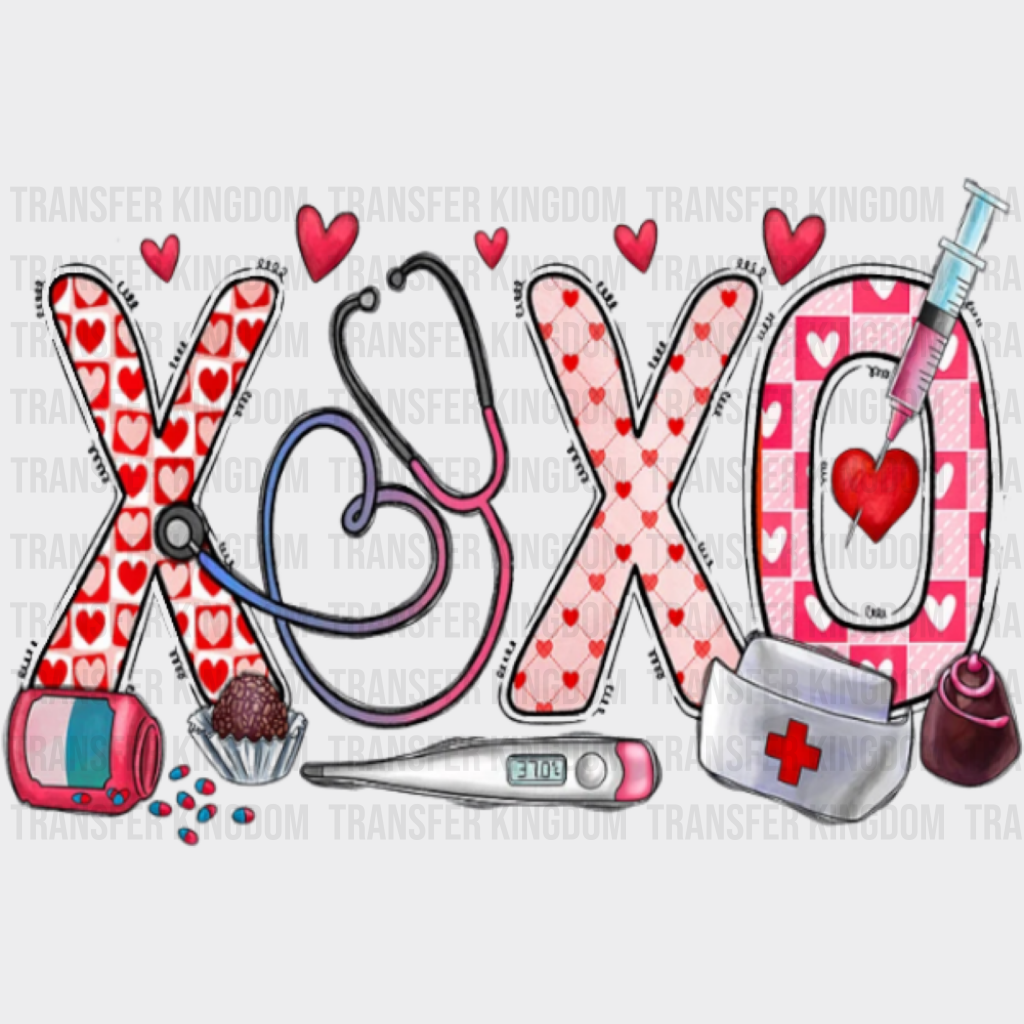 Xoxo Thermometer Syringe Stethoscope Design - Valentine’s Day Dtf Transfer