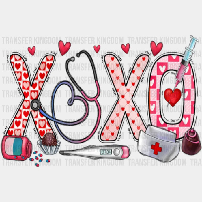 XOXO Thermometer Syringe Stethoscope Design - Valentine's Day DTF Transfer
