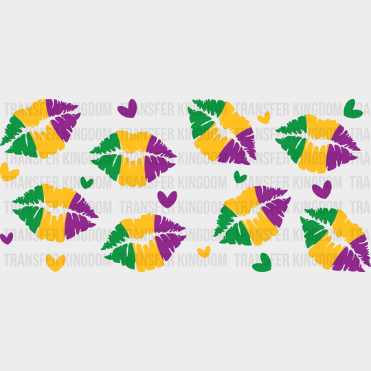 Yellow Green Purple Lips - Mardi Gras Cup Wrap Uv Sticker Permanent Dtf Decal