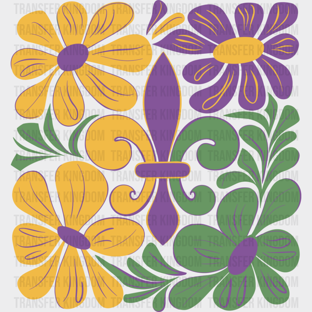 Yellow Purple Green Flowers Fleur de Lis - Mardi Gras DTF Transfer