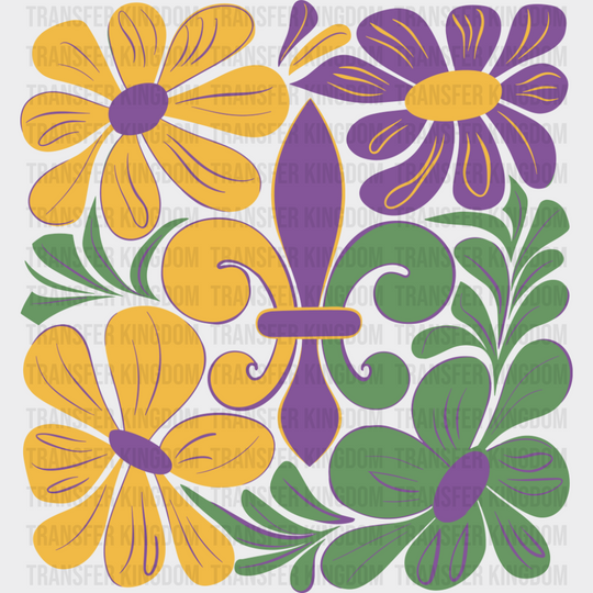 Yellow Purple Green Flowers Fleur de Lis - Mardi Gras DTF Transfer
