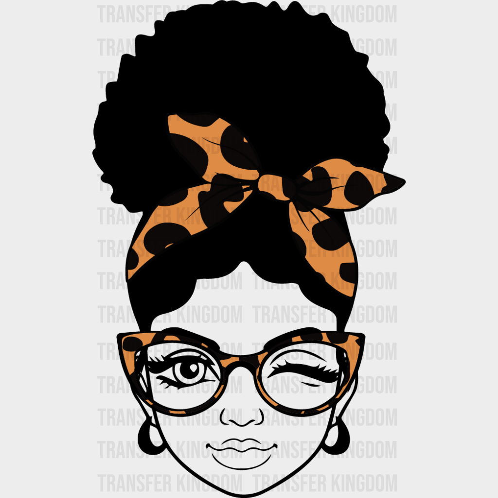 Afro Bun Leopard Headband Black Women design- DTF heat transfer - Transfer Kingdom