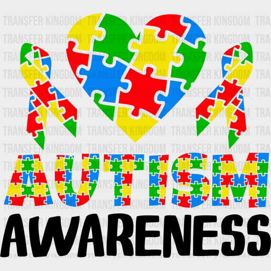 Autism Awareness Heart Design - Dtf Heat Transfer Unisex S & M ( 10 ) / Dark Color Design See